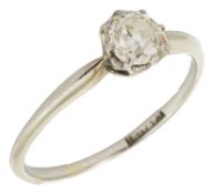 An elegant single stone old cut diamond set ring the slightly squared stone approx. 0.45ct set in an