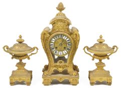 A French gilt bronze clock garniture circa 1870 the movement stamped Japy Freres, with twelve