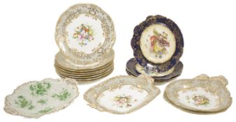 A Staffordshire porcelain floral painted dessert service, late 19th century comprising of eight
