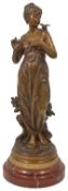 Eutrope Bouret (French 1833 - 1906) a bronze maiden with a bird resting upon her left shoulder,