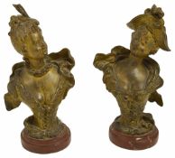 Auguste Moreau, French (1826 - 1897) a pair of gilt bronze busts, each modelled as a lady in 19th