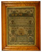 A Victorian sampler in a maple frameby Emily Eliza Morgan Aged 12 dated 1851