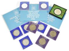 A selection of coinage3 x Mauritius Queen Elizabeth II 1952-1977 25 Rupees silver proof crowns, 3