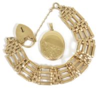 A 9ct rose gold four bar gate bracelet with heart padlock fasteningtogether with a later 9ct gold,