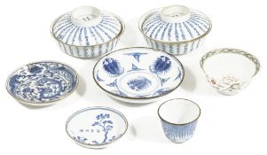 A small collection of 19th century bleu de Hue Chinese porcelaincomprising a pair of blue and
