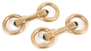 A pair of Art Deco 9ct gold ring fold over cufflinkswith central bar terminating it's square