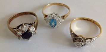 A diamond set single single stone ring and two cluster rings,the diamond ring illusion set 18ct gold