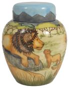 A contemporary Moorcroft Sian Leeper 'Pride of Lions' ginger jar, circa 1999the cover and baluster