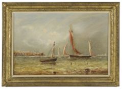 John Tunstall Haverfield (British 1825 - 1885) boats sailing outside the harbour
