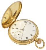 A 18ct gold full hunter pocket watch, Birmingham 1924the white enamel dial with roman numeral