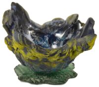 Amanda Brisbane (British b.1964) Majestic Skies art glass sand blasted yellow and amethyst blue