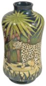 A contemporary Moorcroft Sian Leeper 'Leopard' vase, circa 2001waisted cylindrical vase tubelined