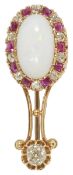 A Victorian precious opal, ruby and diamond set broochhaving large oval opal set within a ruby and