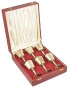 A suite of six C .J. Vander silver goblets, London 1971,the flared bowls above knopped tapering