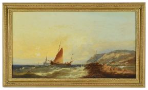 William Henry Williamson (British 1820 - 1883)sailing boats leaving a rocky coastline behind, oil on