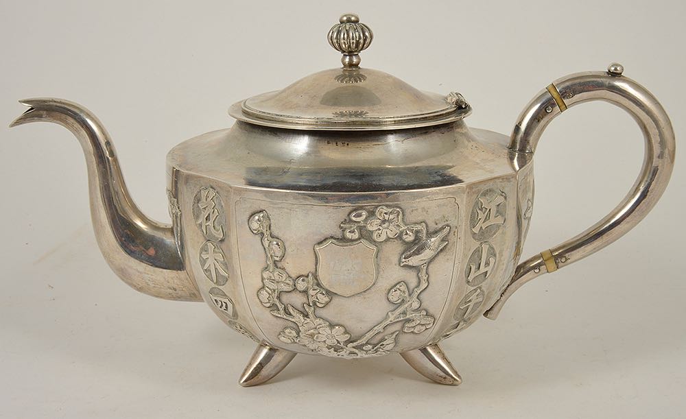 A Chinese export silver teapot by Chicheong, circa 1890of European shape and raised on three tusk - Image 2 of 3