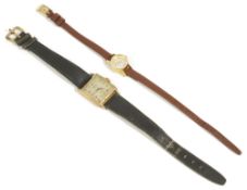 A 18ct Hoga ladies wristwatch and a ladies Omega wristwatch,the Hoga with square case and dial
