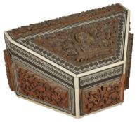 An Anglo Indian Sadeli ware sandalwood stationary box, late 19th century