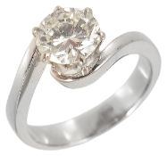 A contemporary single stone diamond set ring, approximately 1.60 ct.,