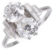 An attractive Art Deco twin diamond set ring