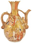 A late 19th Japanese Satsuma wine ewer of organic form, Meji period,