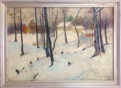 A pair of European woodland winter scenes, early 20th century