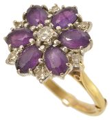 An attractive large amethyst and diamond set cocktail ring