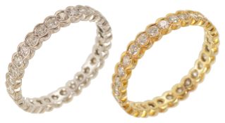 Two matching delicate diamond set full eternity or 'keeper' rings