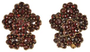A pair of Victorian Bohemian cut garnet set cluster earrings,