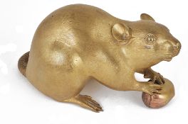 A Japanese polished bronze figure of a rat, Meiji period,