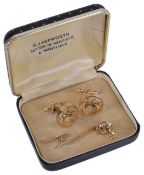 A pair of vintage gilt and enamel equestrian cufflinks and matching tie stud