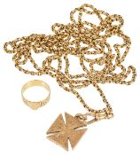 A Victorian gold, ladies long guard chain,