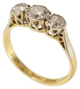 A three stone diamond set ring