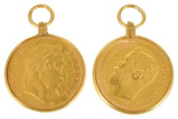 An 1899 Russian gold five ruble coin