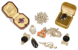 A large silver mounted smokey quartz dress ring,