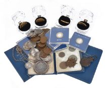 A collection of UK, French and USA coinage