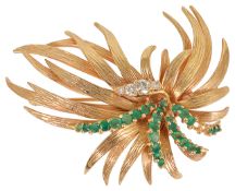 A Continental emerald and diamond set cocktail spray brooch