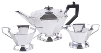 An Art Deco silver plated three piece tea set