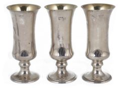 Three Mappin & Webb silver and silver gilt sherry schooners, hallmarked Birmingham 1973,