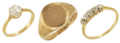 A delicate five stone diamond ring together with two other rings