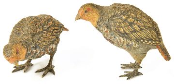 Two cold painted bronze quails, 20th century