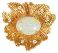 An impressive precious opal and diamond set floral cocktail brooch