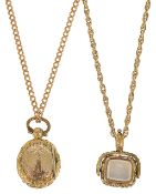 A miniature Georgian hinged oval locket and a miniature swivel seal fob