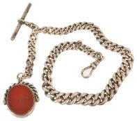 A large, heavy Victorian silver gentleman's watch Albert chain and fob