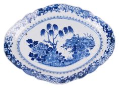 A large 18ct century Chinese export ware blue and white dishthe oval lobed porcelain platter painted