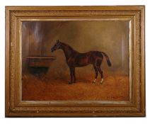 H. Whittaker Reville (British fl.1881 - 1903) 'Chestnut hunter in stable', oil on canvas