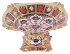 A Royal Crown Derby Old Imari pattern comport No 1128, of square form, of typical colourways