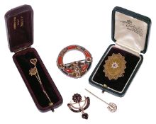 A Victorian 15ct gold ruby and pearl brooch and other Victorian jewellerythe oval 15ct gold brooch