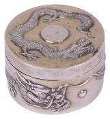 A Chinese export small silver box and coverearly 20th centuryof circular form, initialled on the