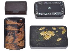 A Japanese inro and three other snuff boxesthe inro of five sections decorated in relief with